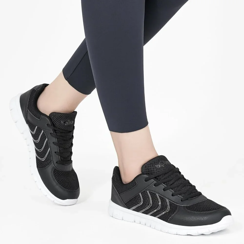 Women's Running Shoes Black White Slip On Mesh Sneakers Lightweight Walking Work